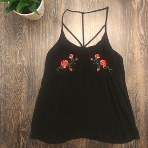 BLACK TANK TOP WITH ROSE EMBELLISHMENTS